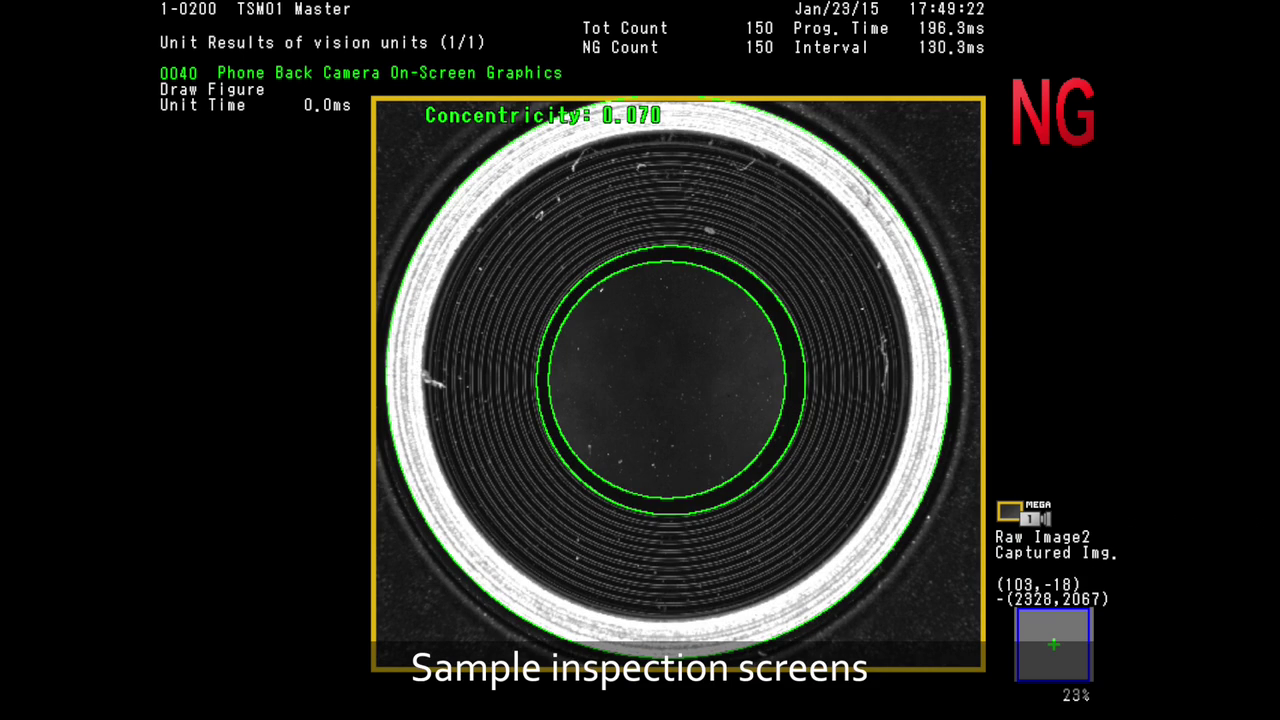 Sample inspection screen measuring concentricity.